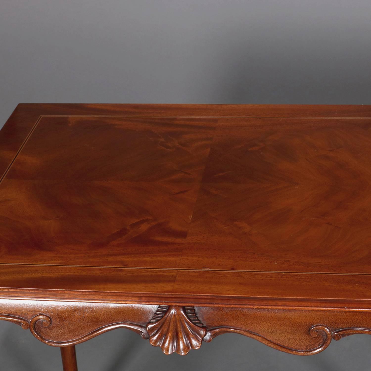 Pair of Carved and Bookmatched Flame Mahogany Baker School End Tables circa 1930 6