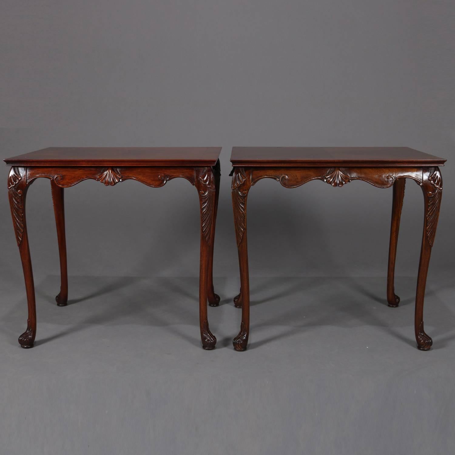 Pair of Carved and Bookmatched Flame Mahogany Baker School End Tables circa 1930 10