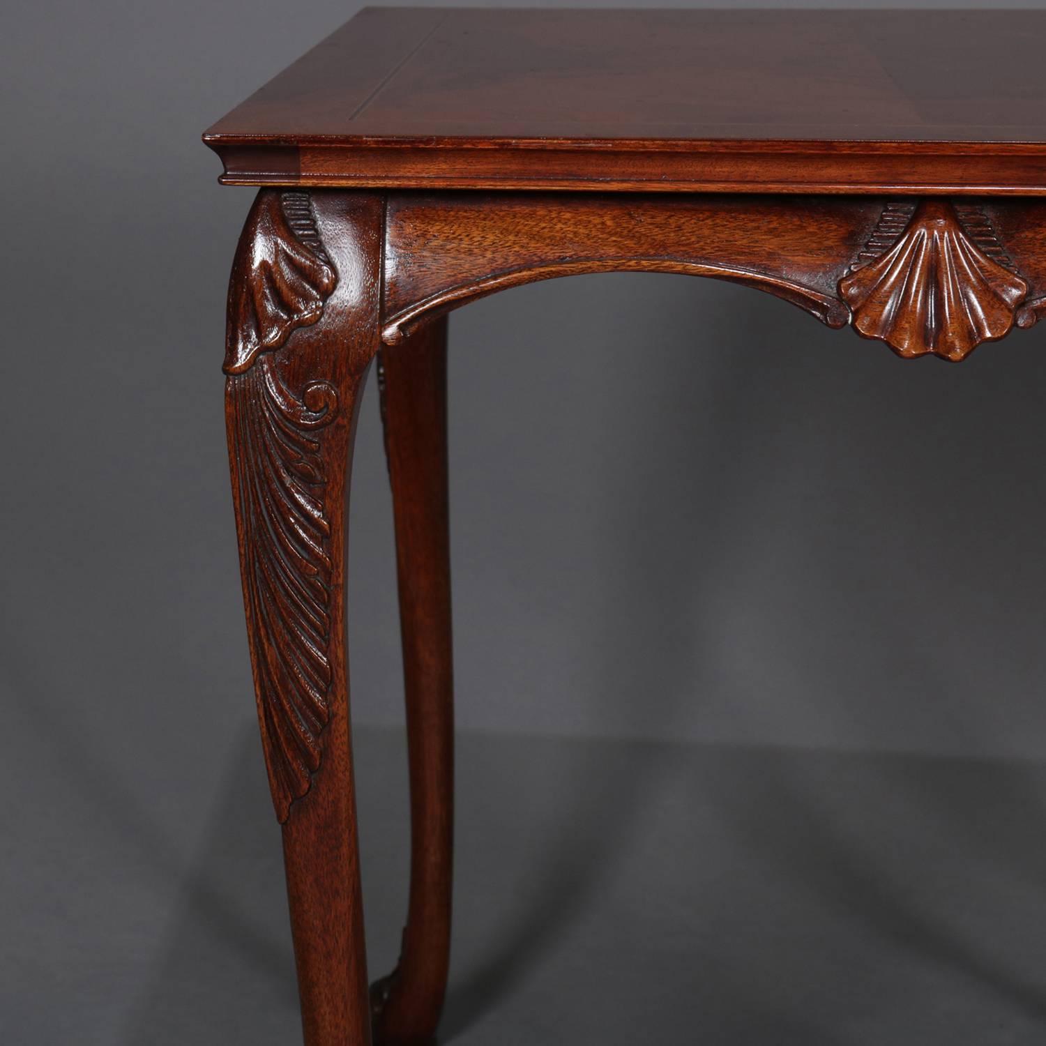20th Century Pair of Carved and Bookmatched Flame Mahogany Baker School End Tables circa 1930