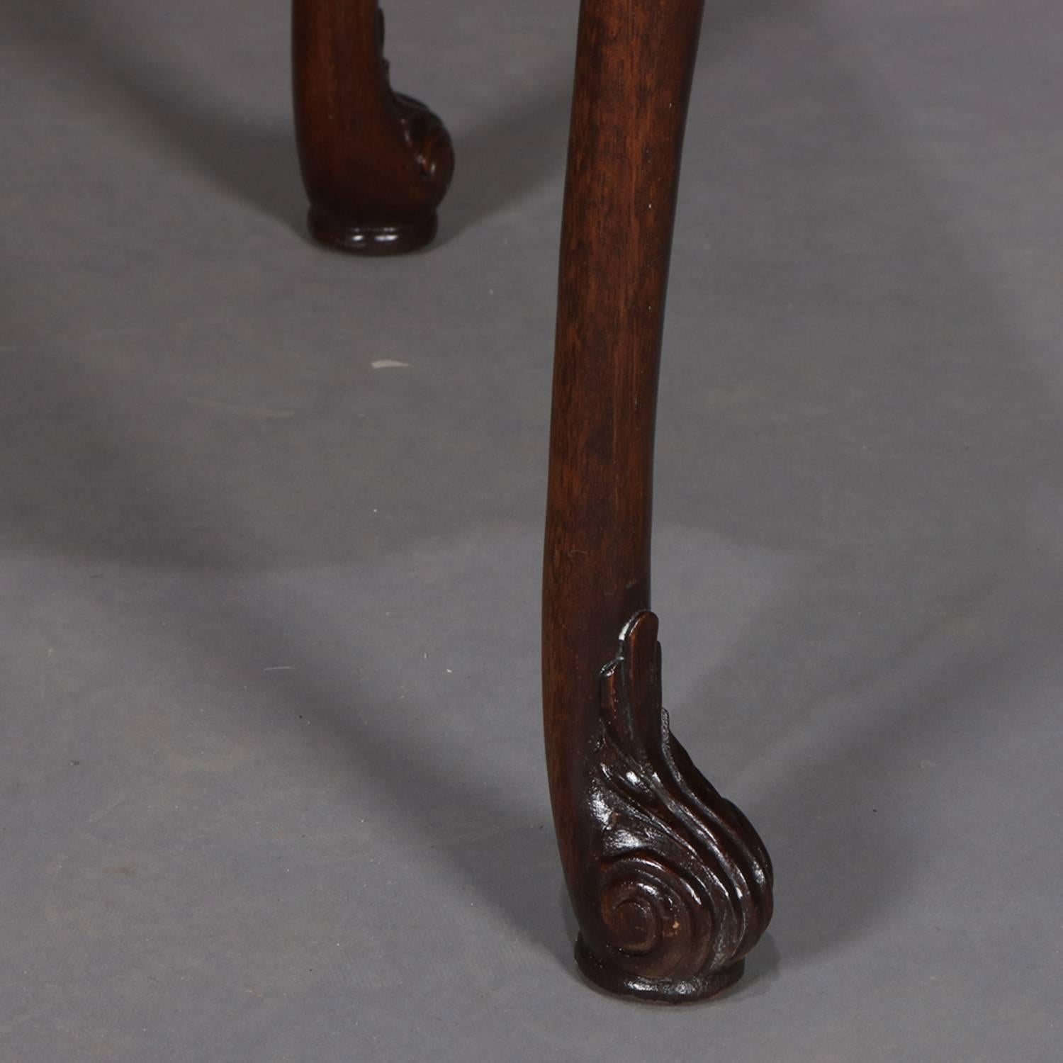 Pair of Carved and Bookmatched Flame Mahogany Baker School End Tables circa 1930 4