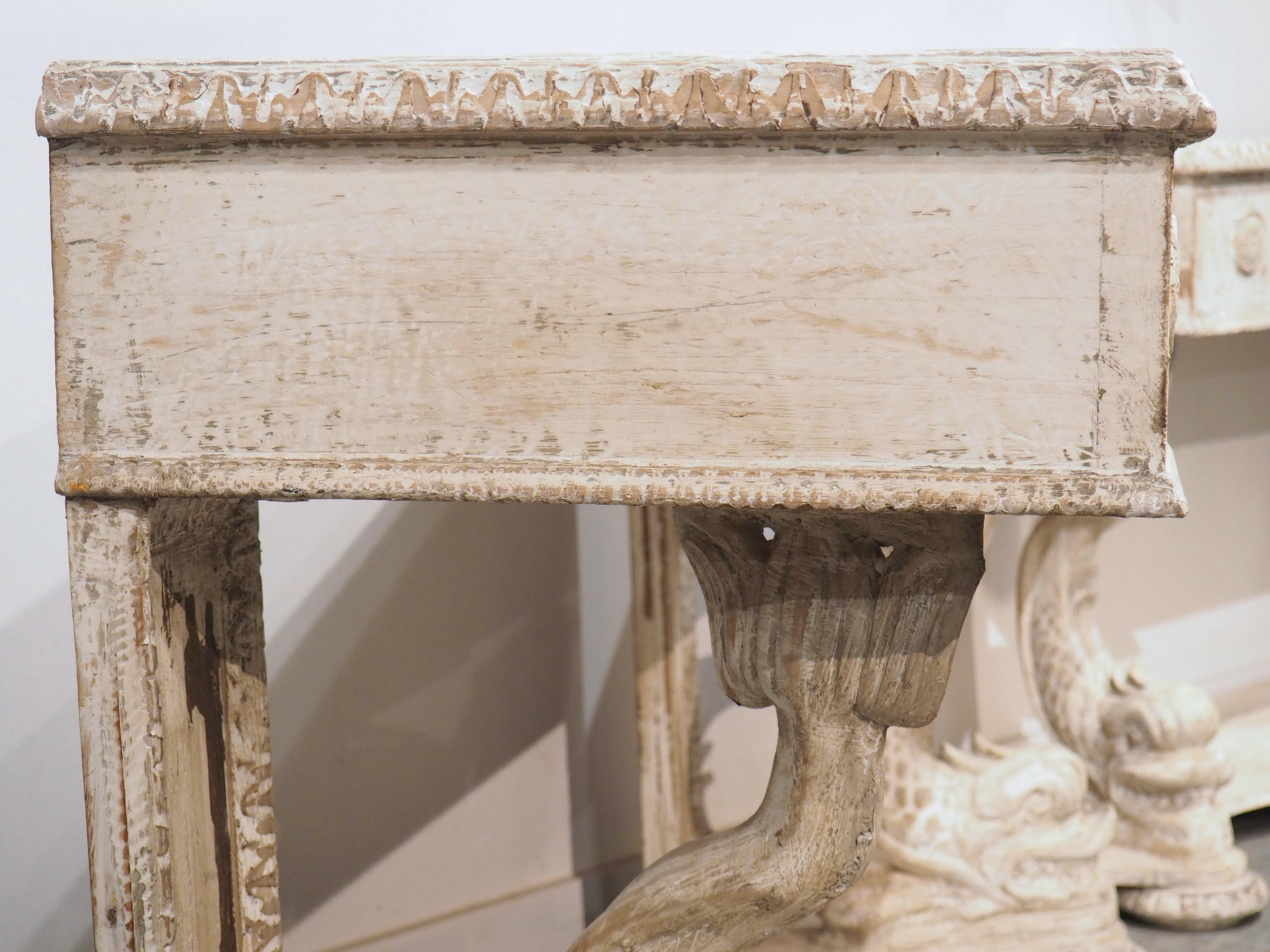 Pair of Carved and Distressed Painted Console Tables from Florence, Italy 3