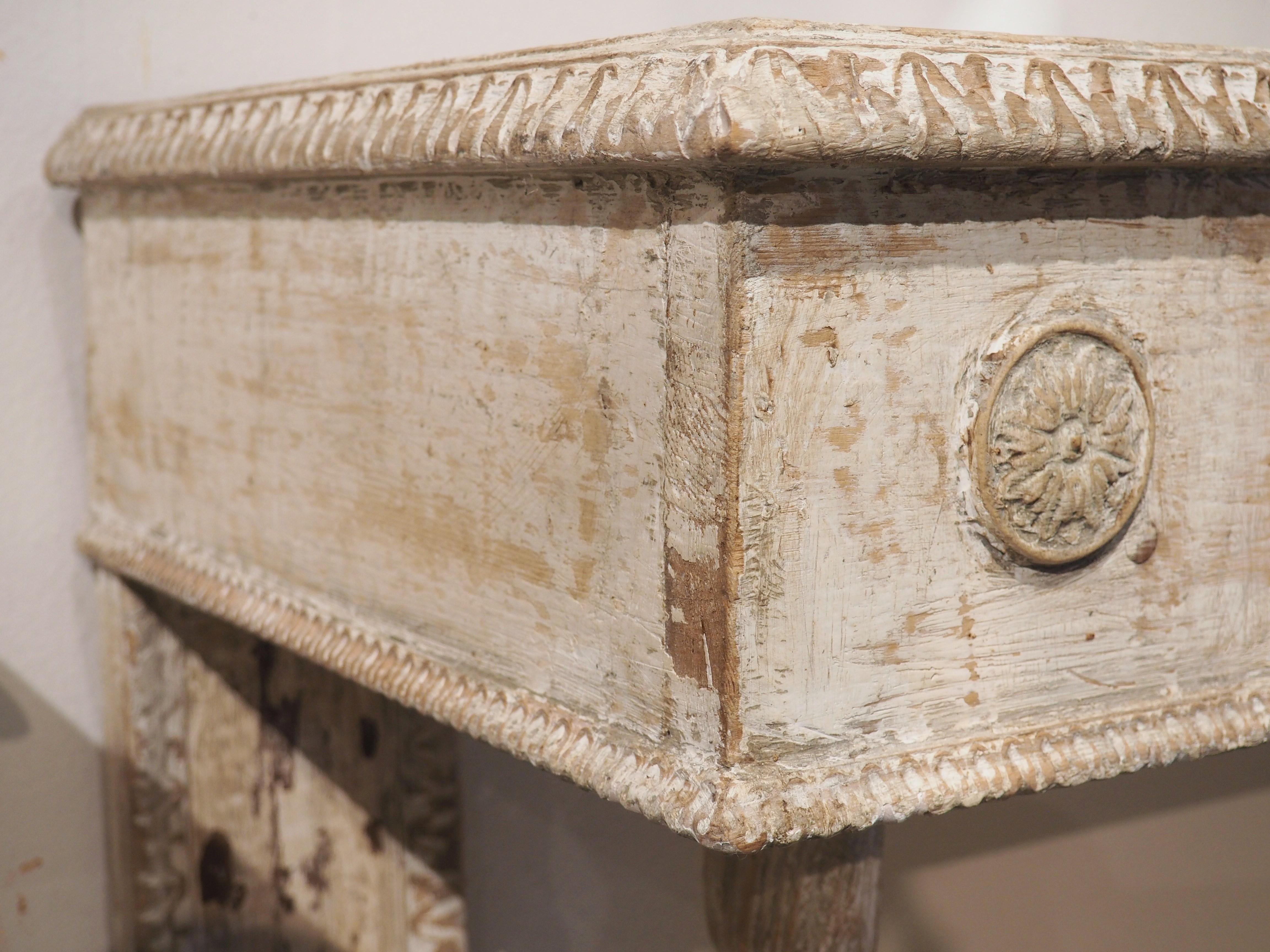 Pair of Carved and Distressed Painted Console Tables from Florence, Italy 7