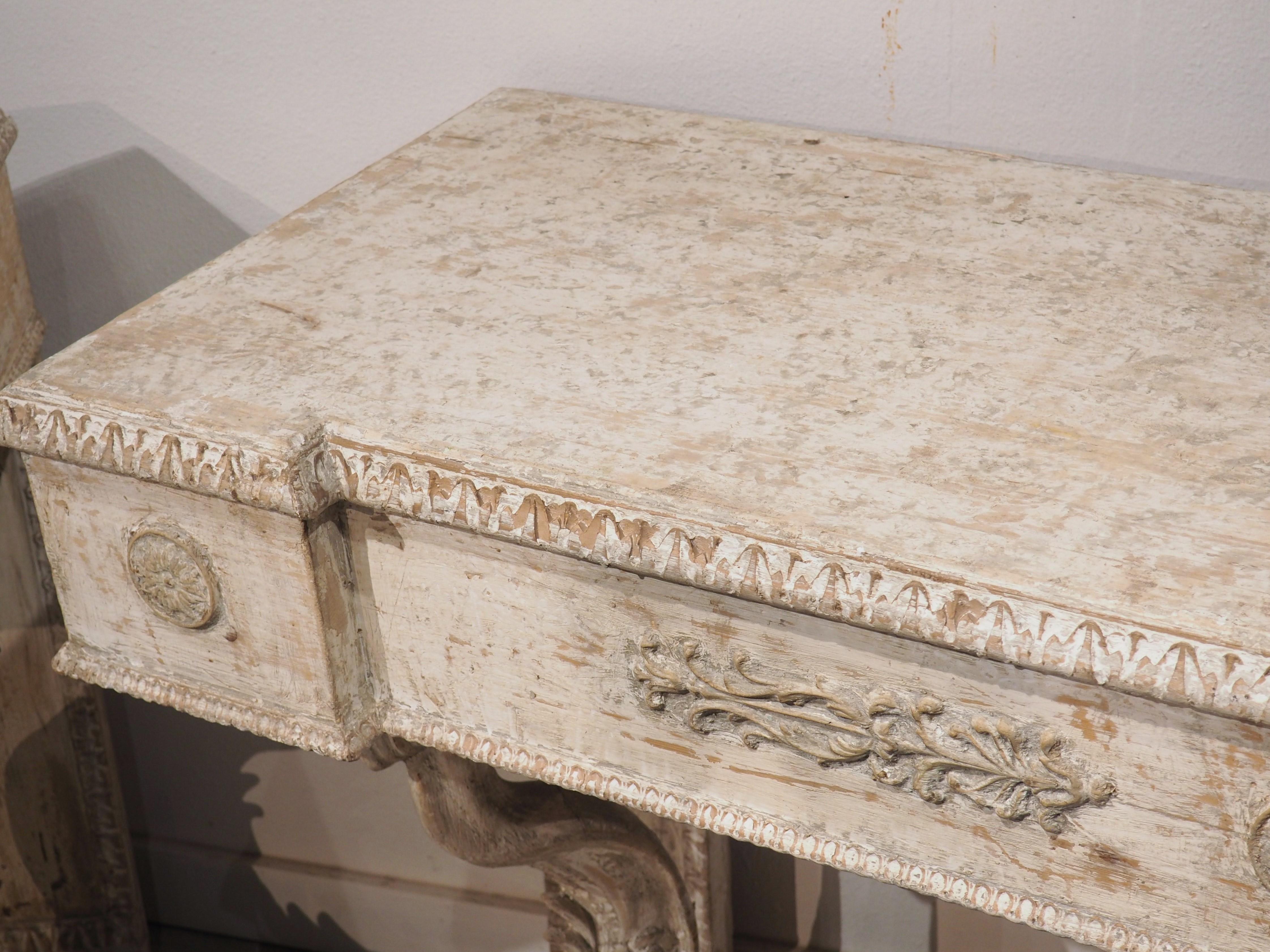 Pair of Carved and Distressed Painted Console Tables from Florence, Italy 1