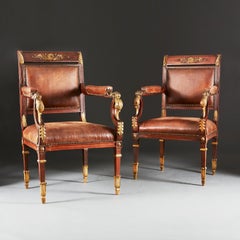 Pair of Carved and Gilded Armchairs Attributed to Maison Jansen