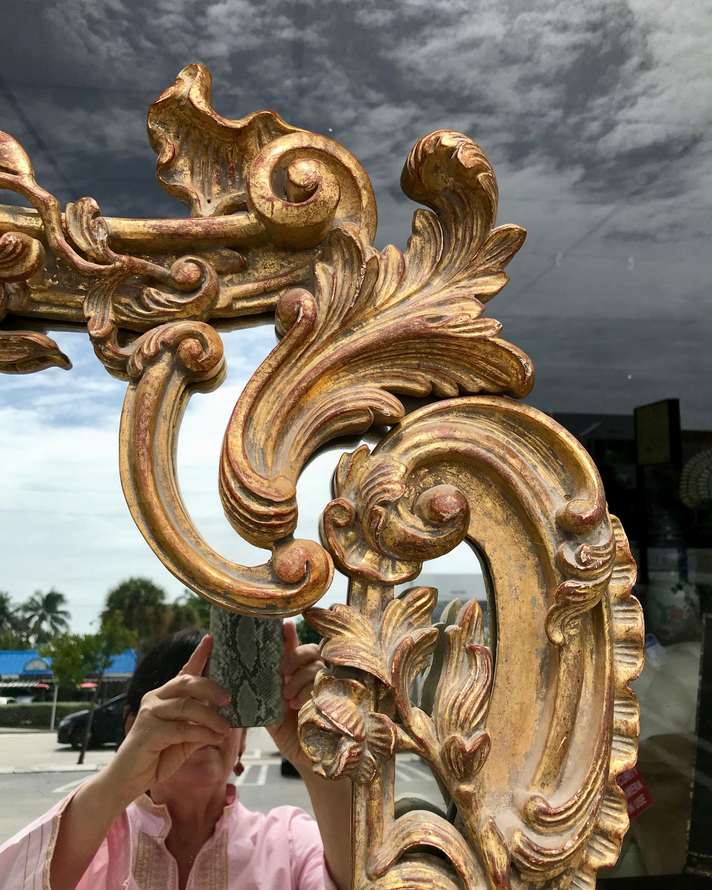 Pair of Carved and Gilded Mirrors In Good Condition In West Palm Beach, FL
