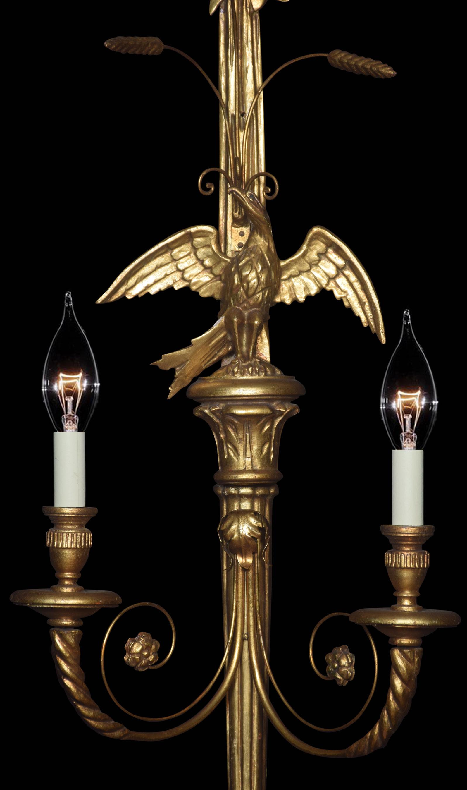 British Pair of Carved and Gilded Wall Lights For Sale