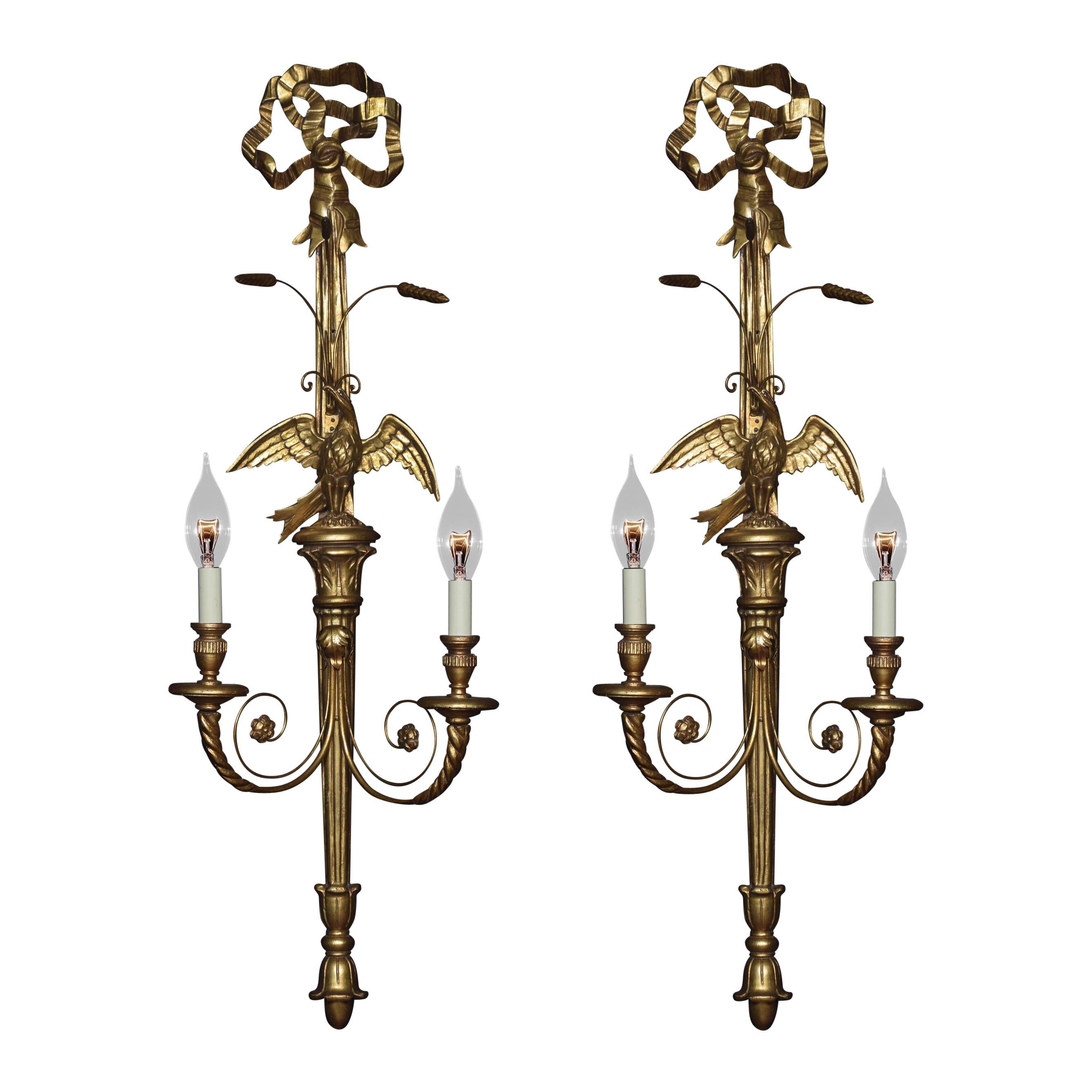 Pair of Carved and Gilded Wall Lights For Sale