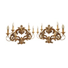 Pair of Carved and Gilded Wood Ornamental Sconces Testolini Freres Venetian work