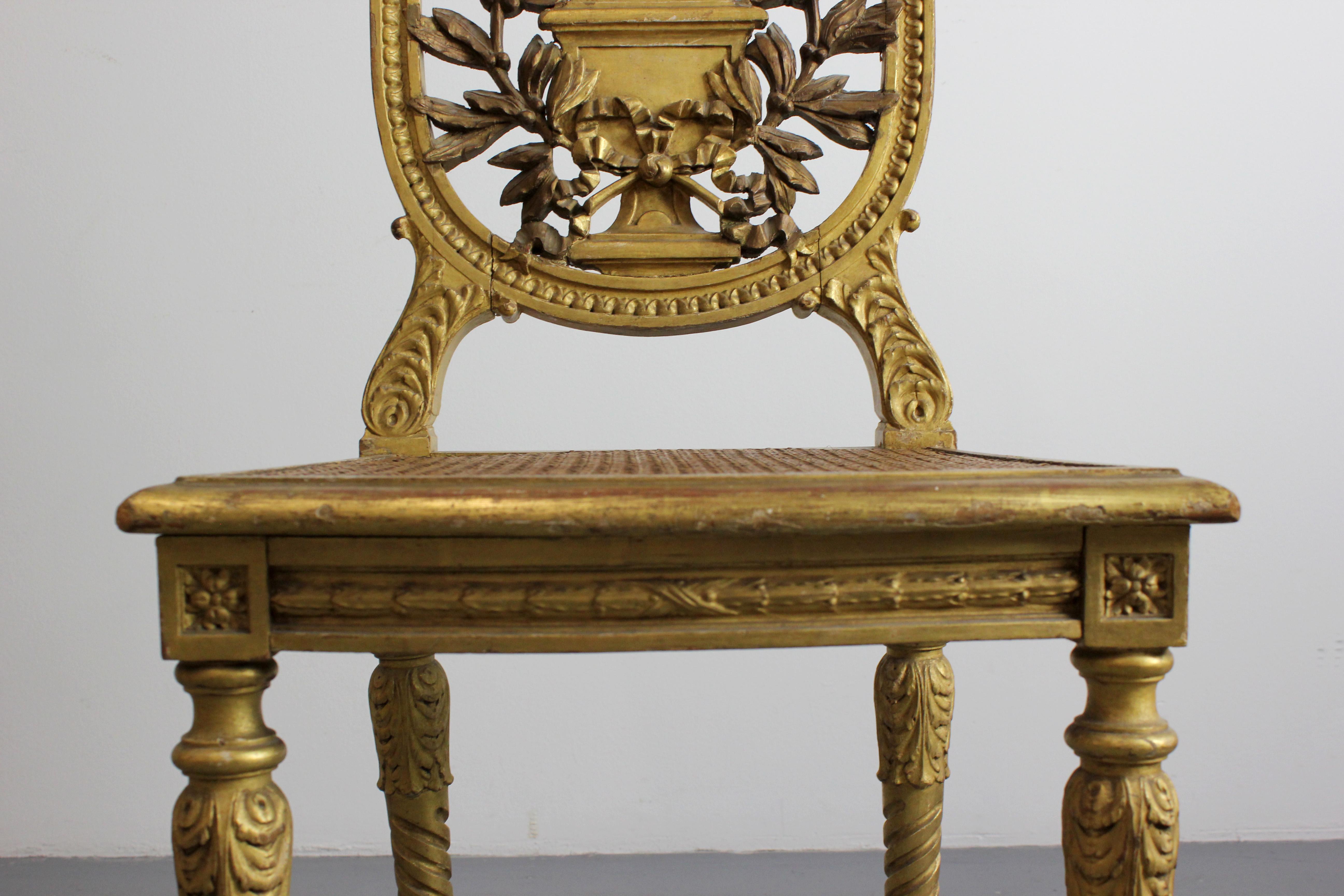 Pair of carved and gilded wooden chairs with lattice seat - Louis XVI - For Sale 5