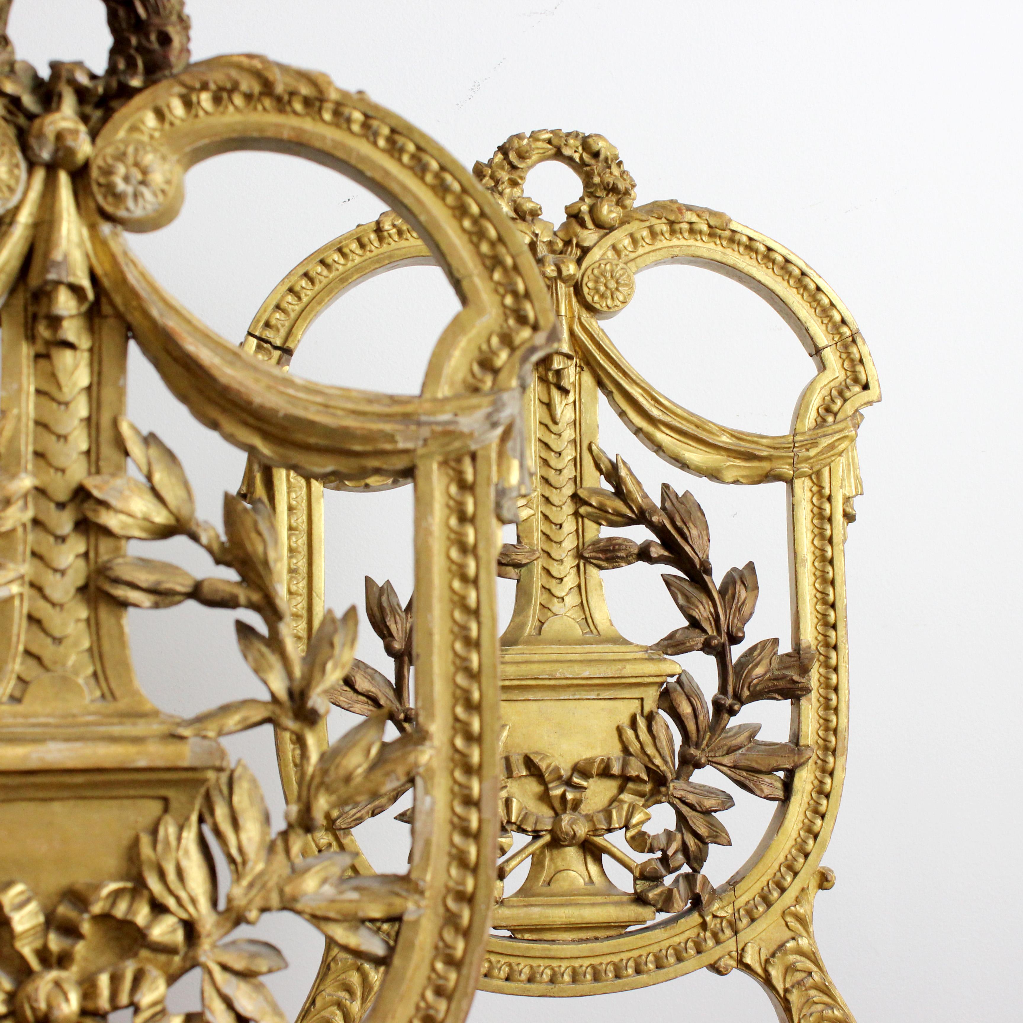 Pair of carved and gilded wooden chairs with lattice seat - Louis XVI - For Sale 12