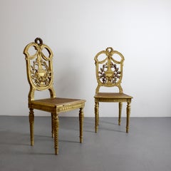 Pair of carved and gilded wooden chairs with lattice seat - Louis XVI -