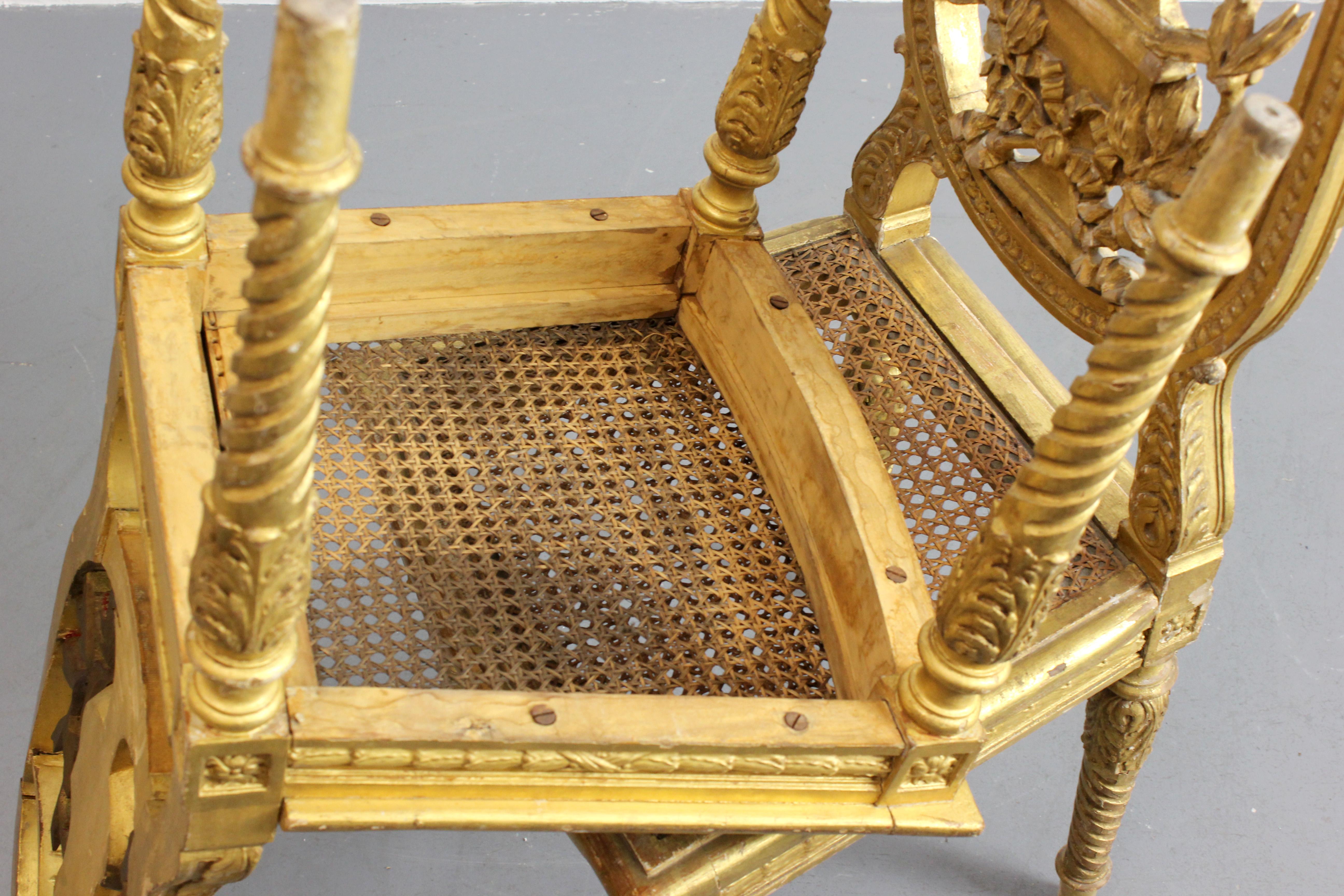 19th Century Pair of carved and gilded wooden chairs with lattice seat - Louis XVI - For Sale