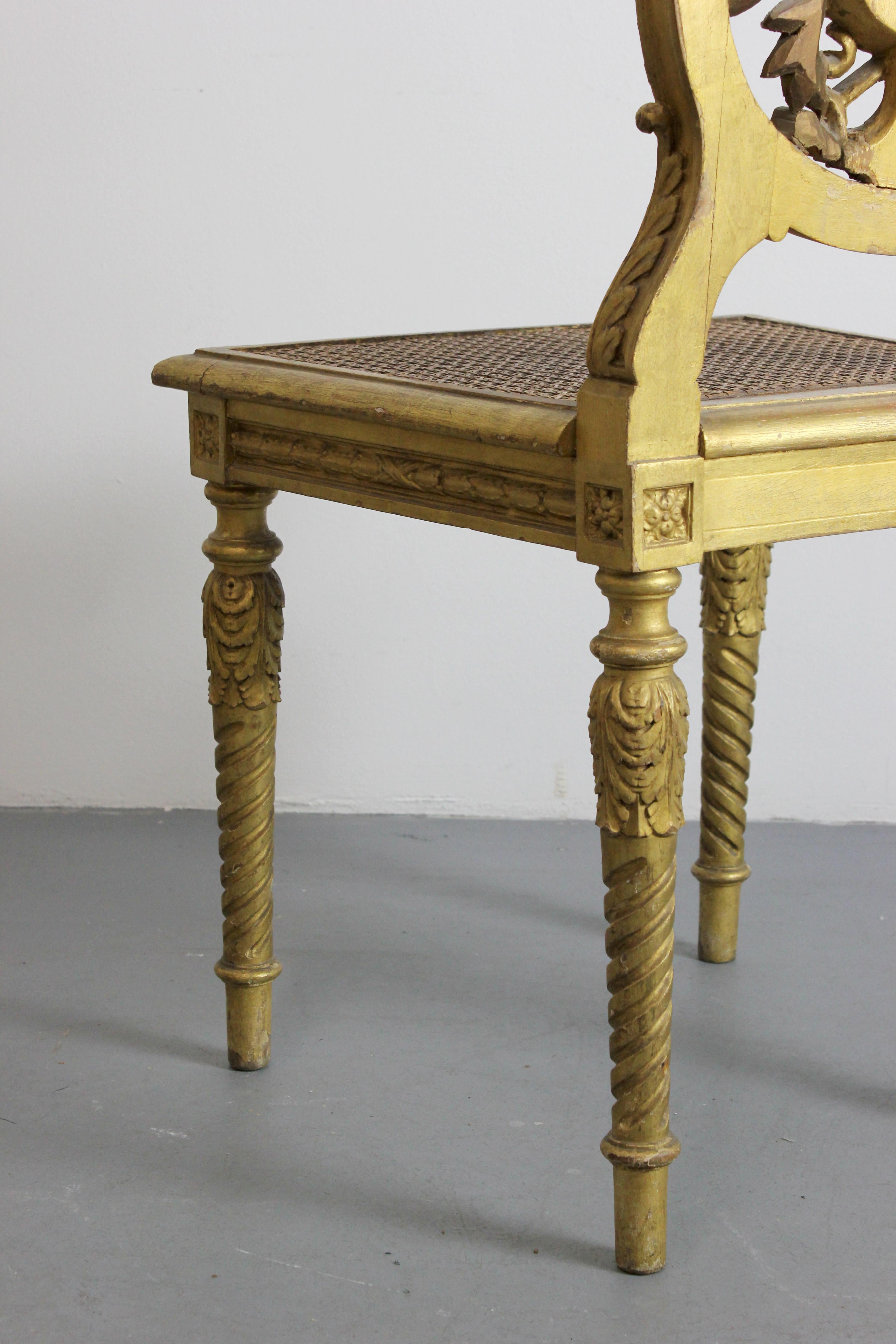 Pair of carved and gilded wooden chairs with lattice seat - Louis XVI - For Sale 2