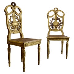 Pair of carved and gilded wooden chairs with lattice seat - Louis XVI -