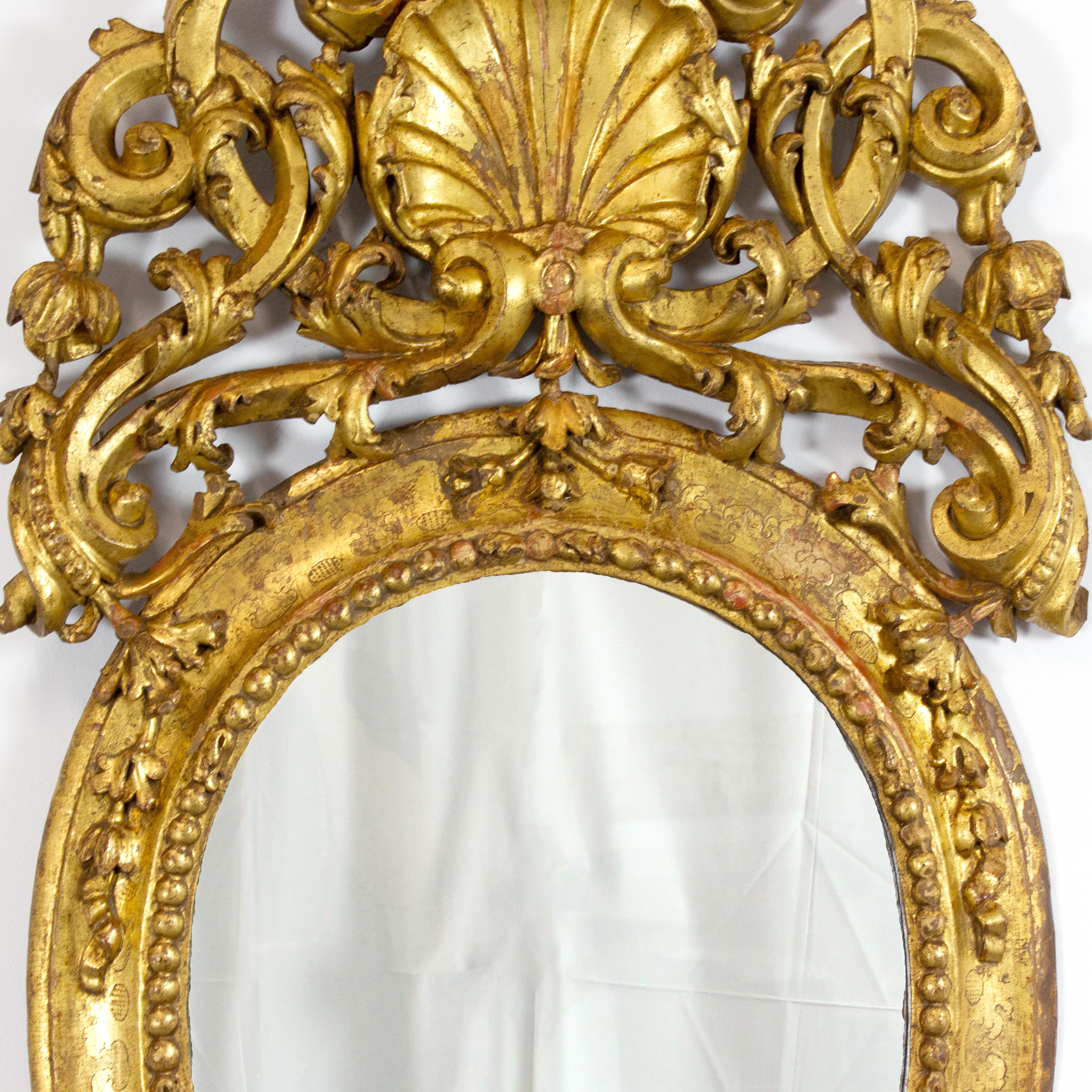 Spanish Pair of carved and gilded wooden sacristy mirrors - 18th century - Spain For Sale