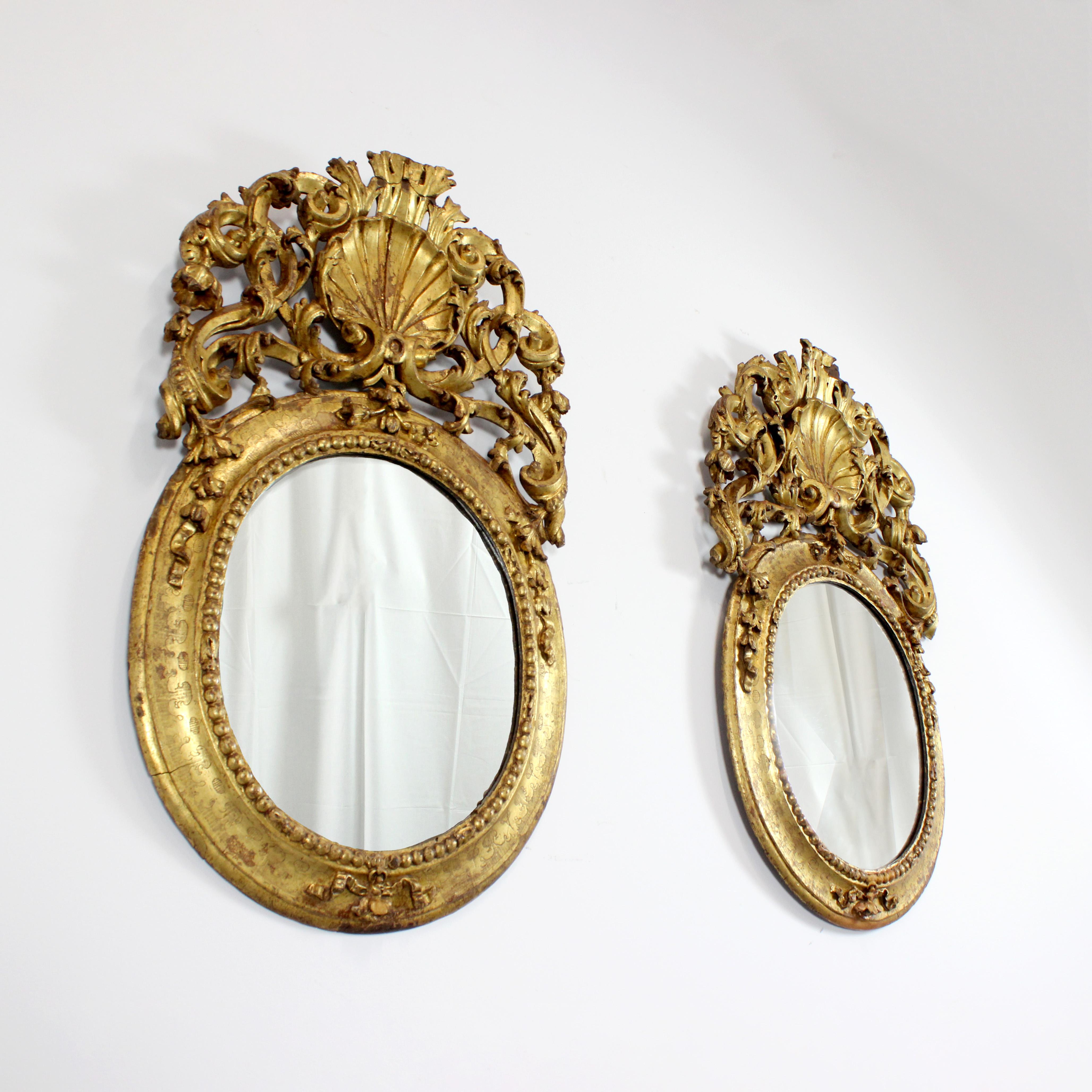 18th Century Pair of carved and gilded wooden sacristy mirrors - 18th century - Spain For Sale