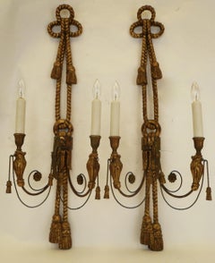 Pair of Carved and Giltwood Georgian Style Two Light Sconces by E. F. Caldwell