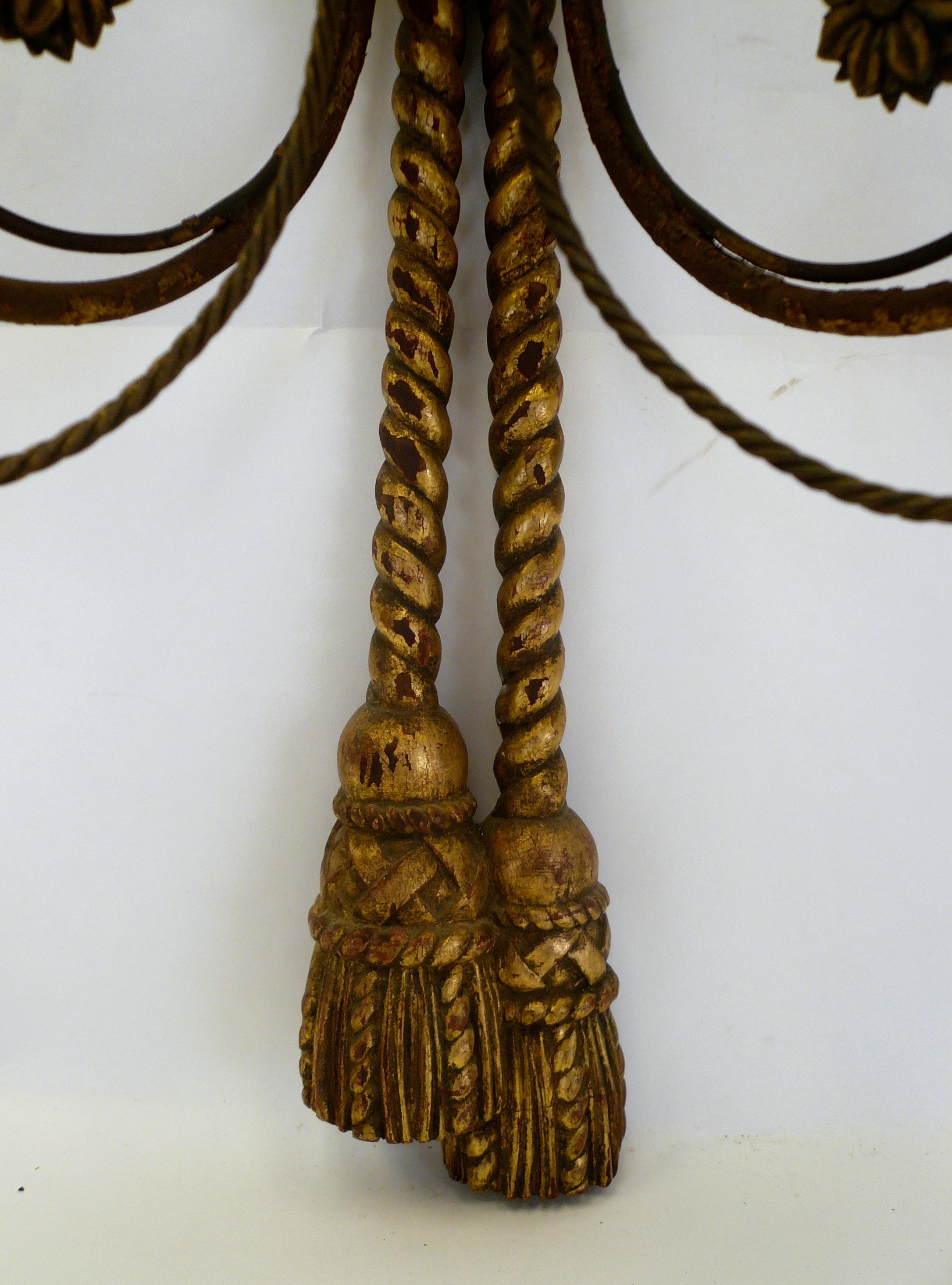 20th Century Pair of Carved and Giltwood Georgian Style Two Light Sconces by E. F. Caldwell For Sale