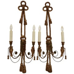 Pair of Carved and Giltwood Georgian Style Two Light Sconces by E. F. Caldwell