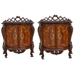 Pair of Carved and Marquetry Nightstands with Two Doors and Hidden Drawer