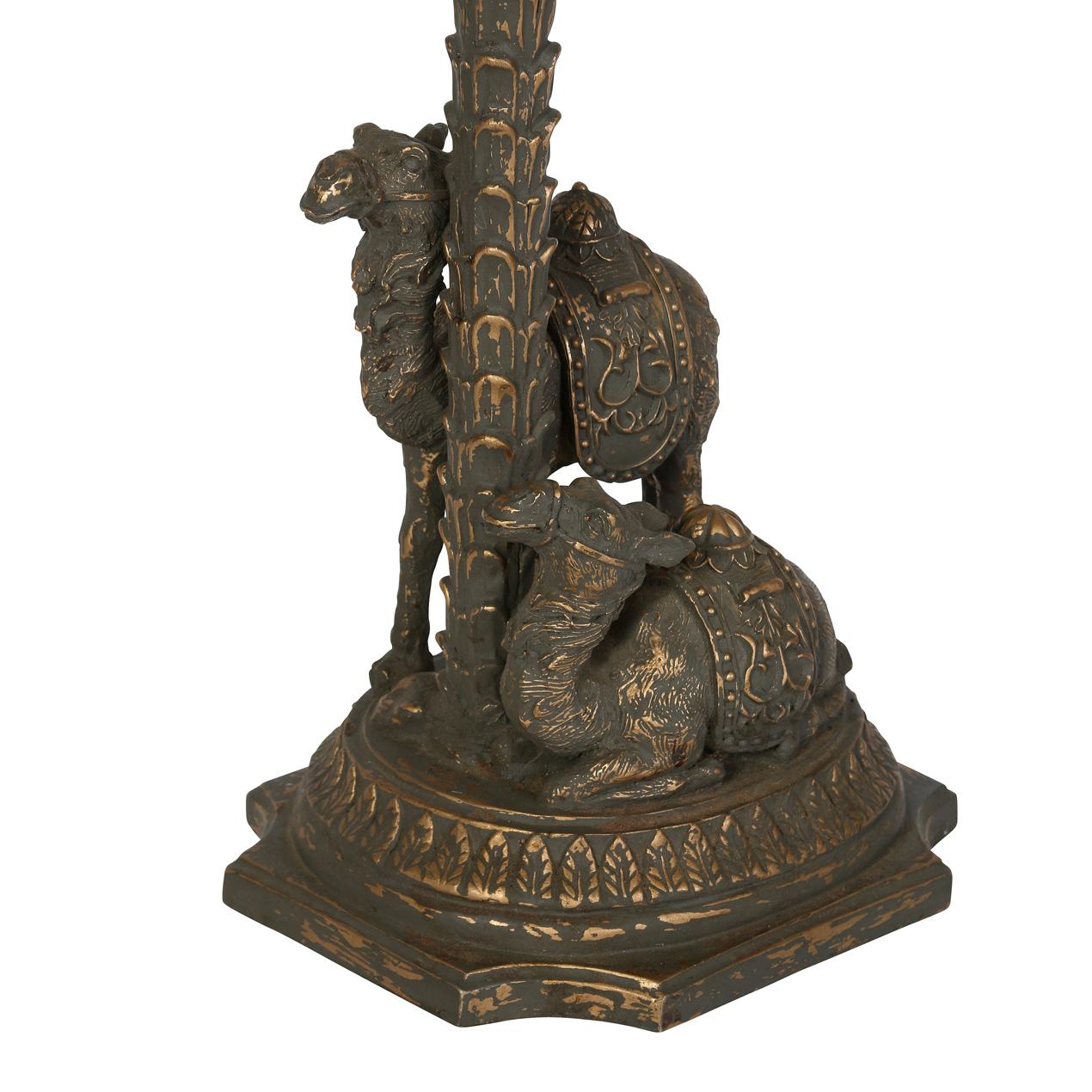 Hand-Crafted Pair of Carved and Painted Camel and Palm Tree Table Lamps For Sale