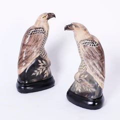 Pair of Carved and Painted Horn Birds