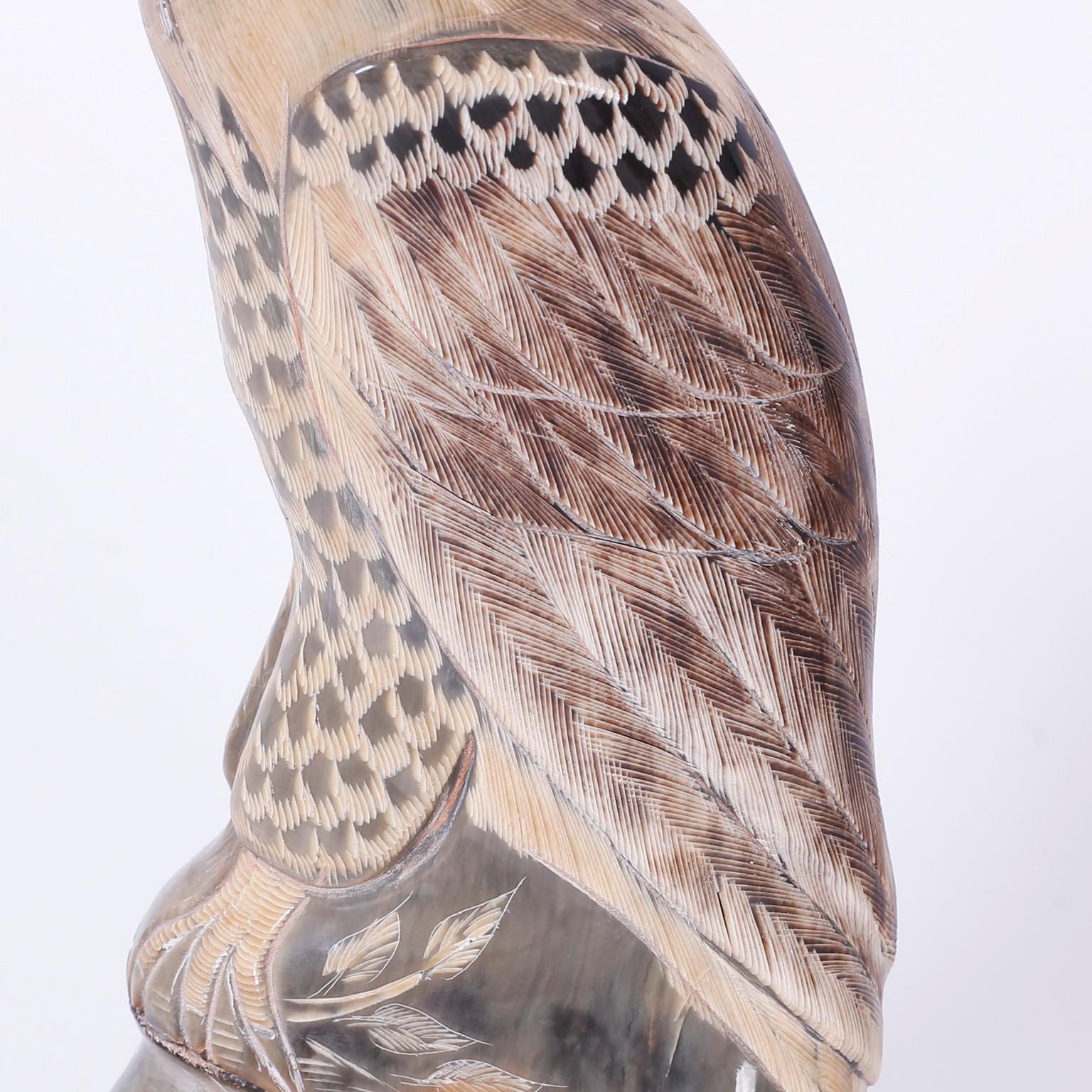 20th Century Pair of Carved and Painted Horn Birds For Sale