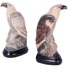Vintage Pair of Carved and Painted Horn Birds