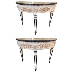 Pair of Carved and Painted Italian Demilune Consoles