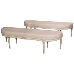 Pair of Carved and Painted Louis XVI Style Benches from France, C. 1900 Pair of Carved and Painted Louis XVI Style Benches from France, C. 1900