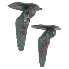 Pair of Carved and Painted Parrot Wall Brackets