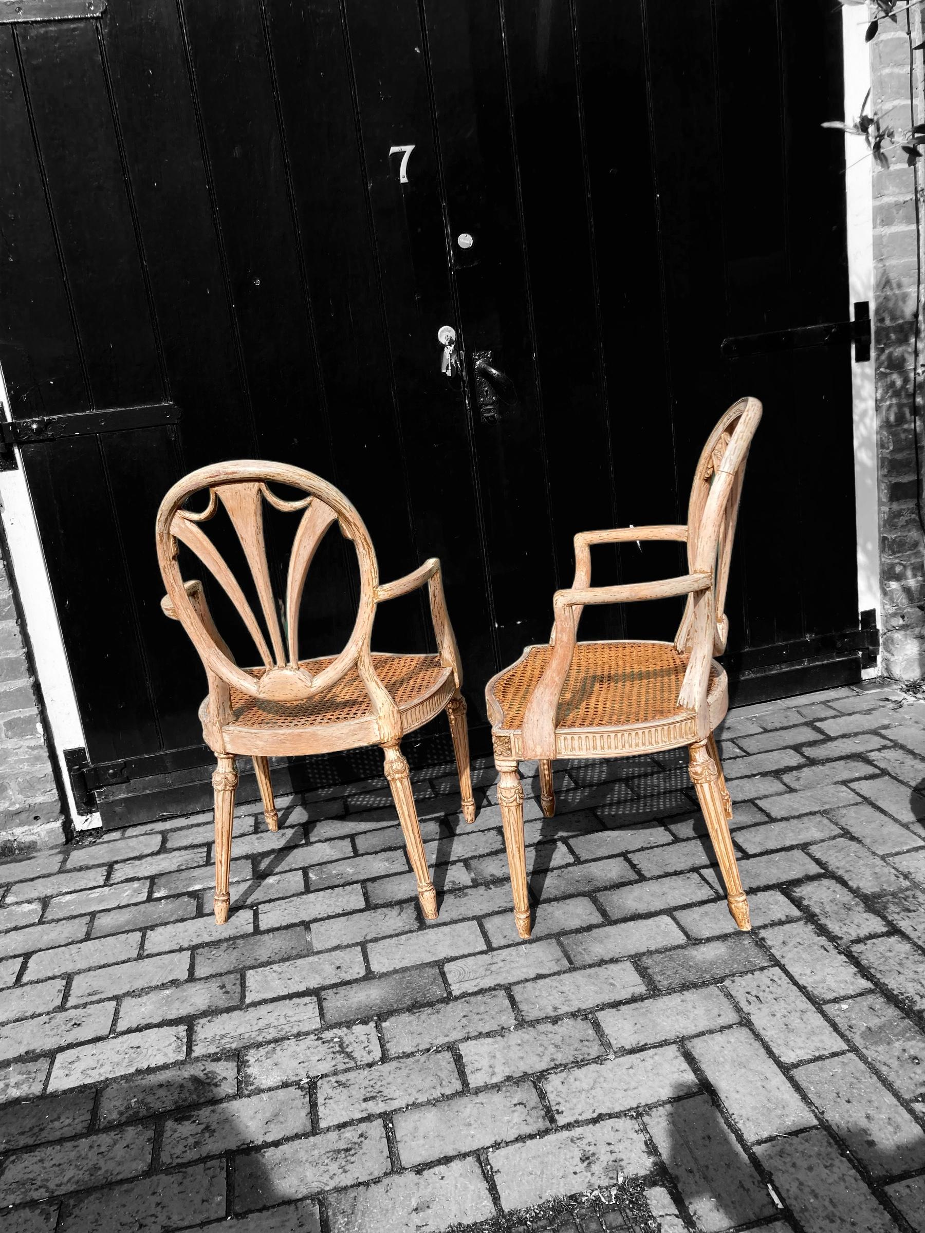 Beech Pair of Carved and Painted Salon Chairs For Sale