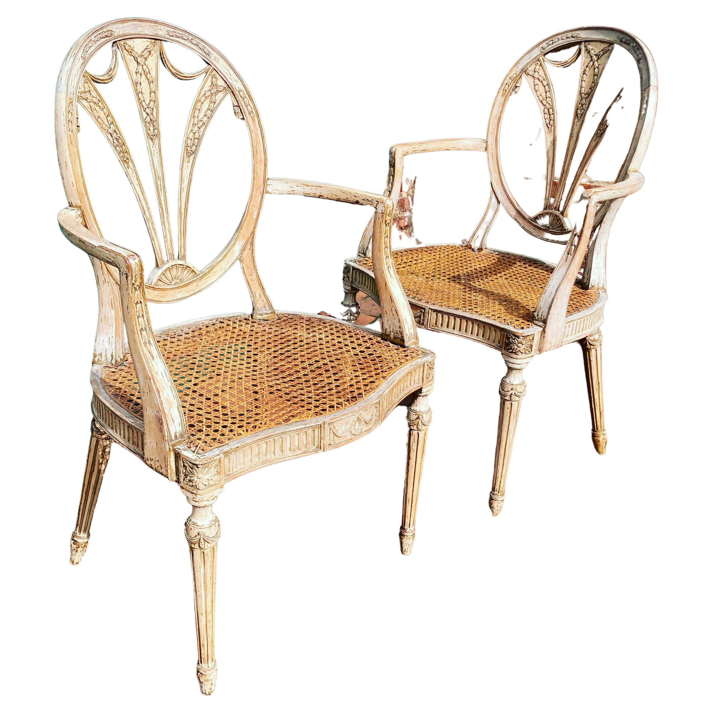 Pair of Carved and Painted Salon Chairs For Sale
