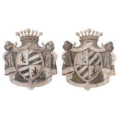 Pair of Carved and Painted Wooden Coat of Arms Plaques from Italy