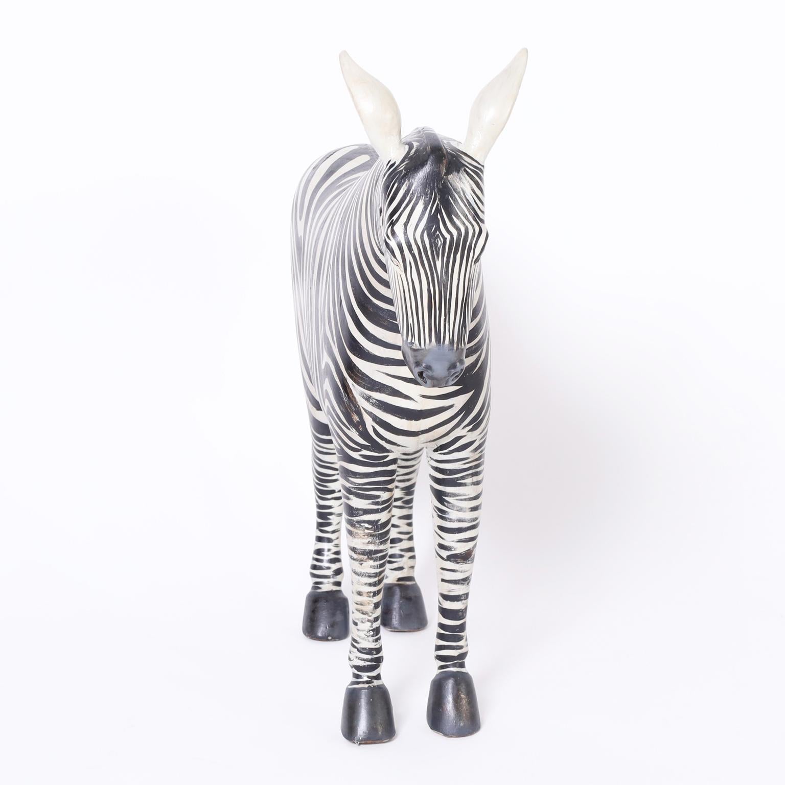 American Pair of Carved and Painted Zebra Figures