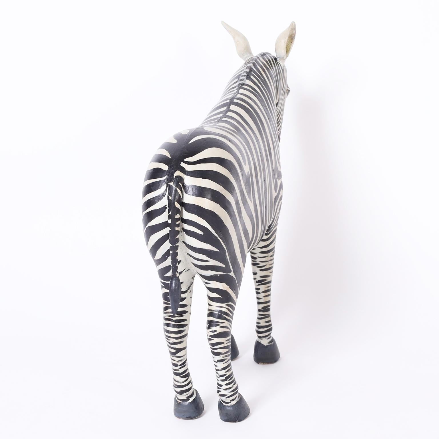 Pair of Carved and Painted Zebra Figures In Good Condition In Palm Beach, FL