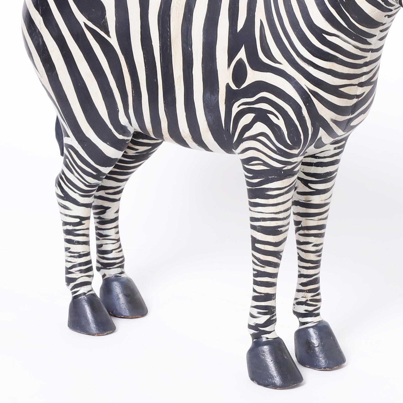 Hardwood Pair of Carved and Painted Zebra Figures