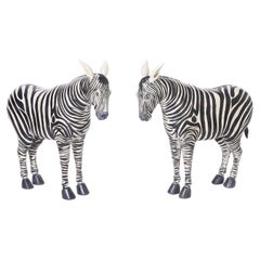 Pair of Carved and Painted Zebra Figures