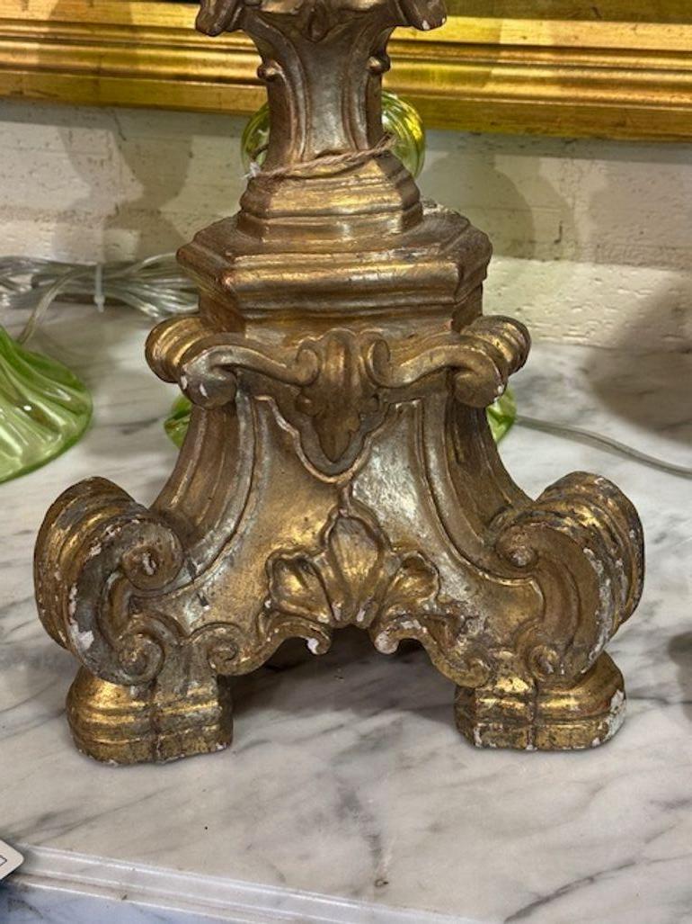 Pair of Carved and Parcel Gilt Altar Sticks In Good Condition For Sale In Dallas, TX