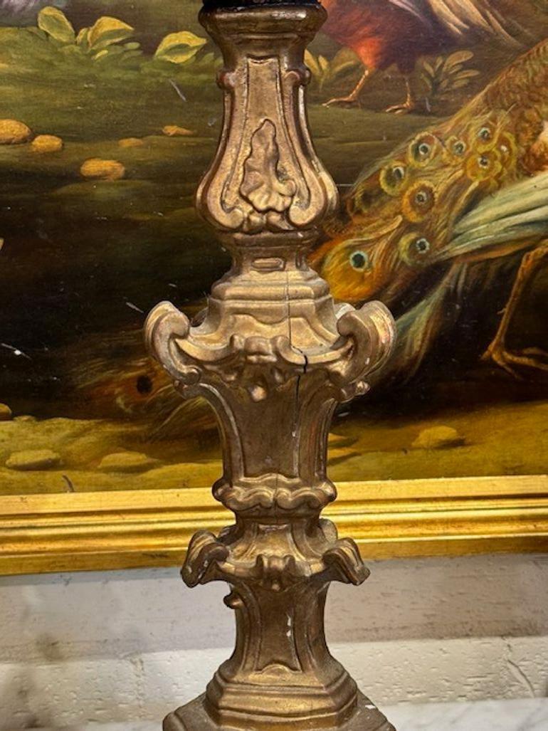 19th Century Pair of Carved and Parcel Gilt Altar Sticks For Sale