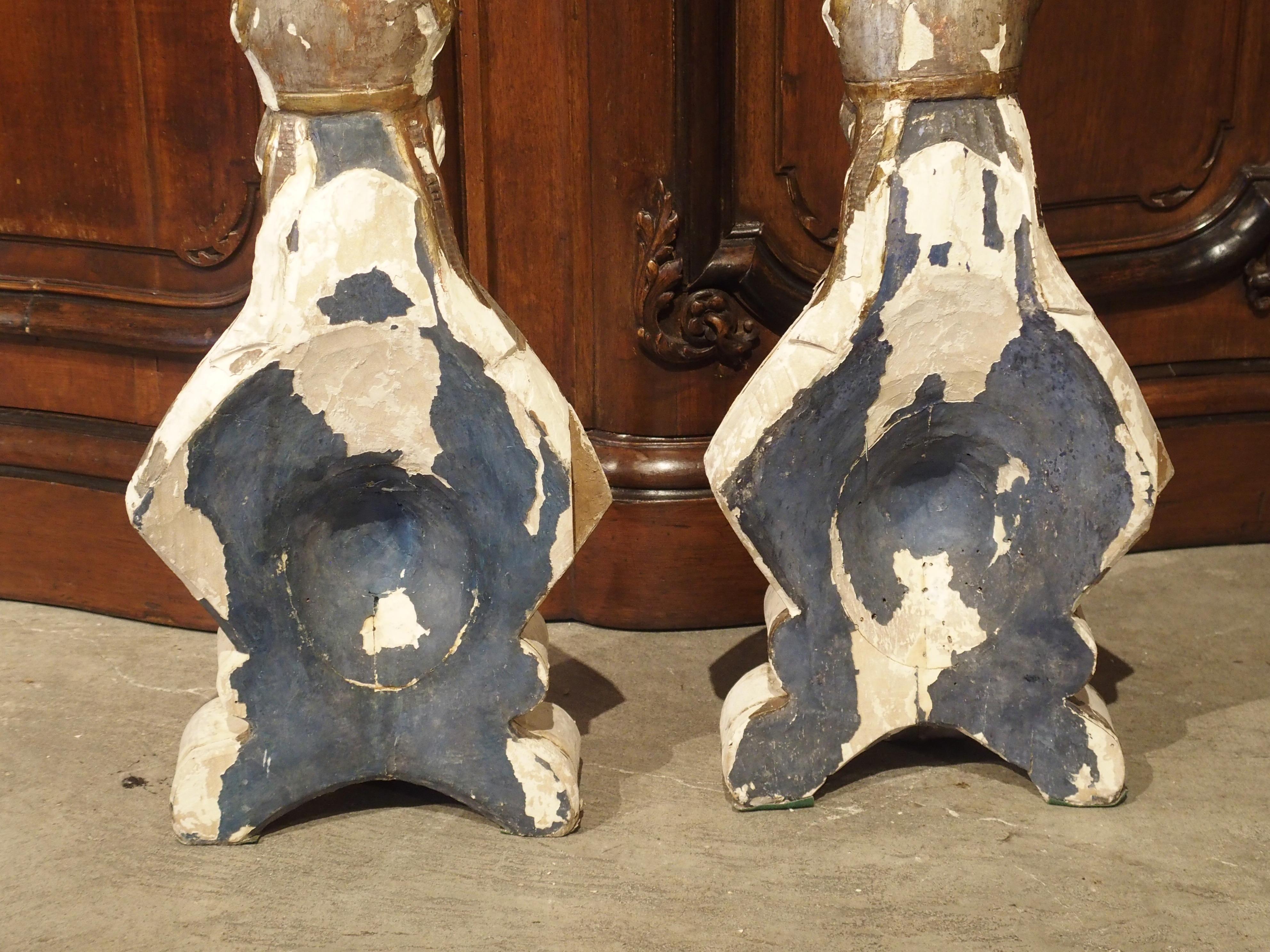 Pair of Carved and Parcel Silvered 17th Century Bishops, Lazio Italy 12