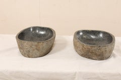 Pair of Carved and Polished Grey River Rock Sink Basins