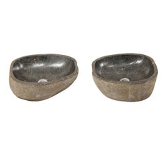 Pair of Carved and Polished Grey River Rock Sink Basins