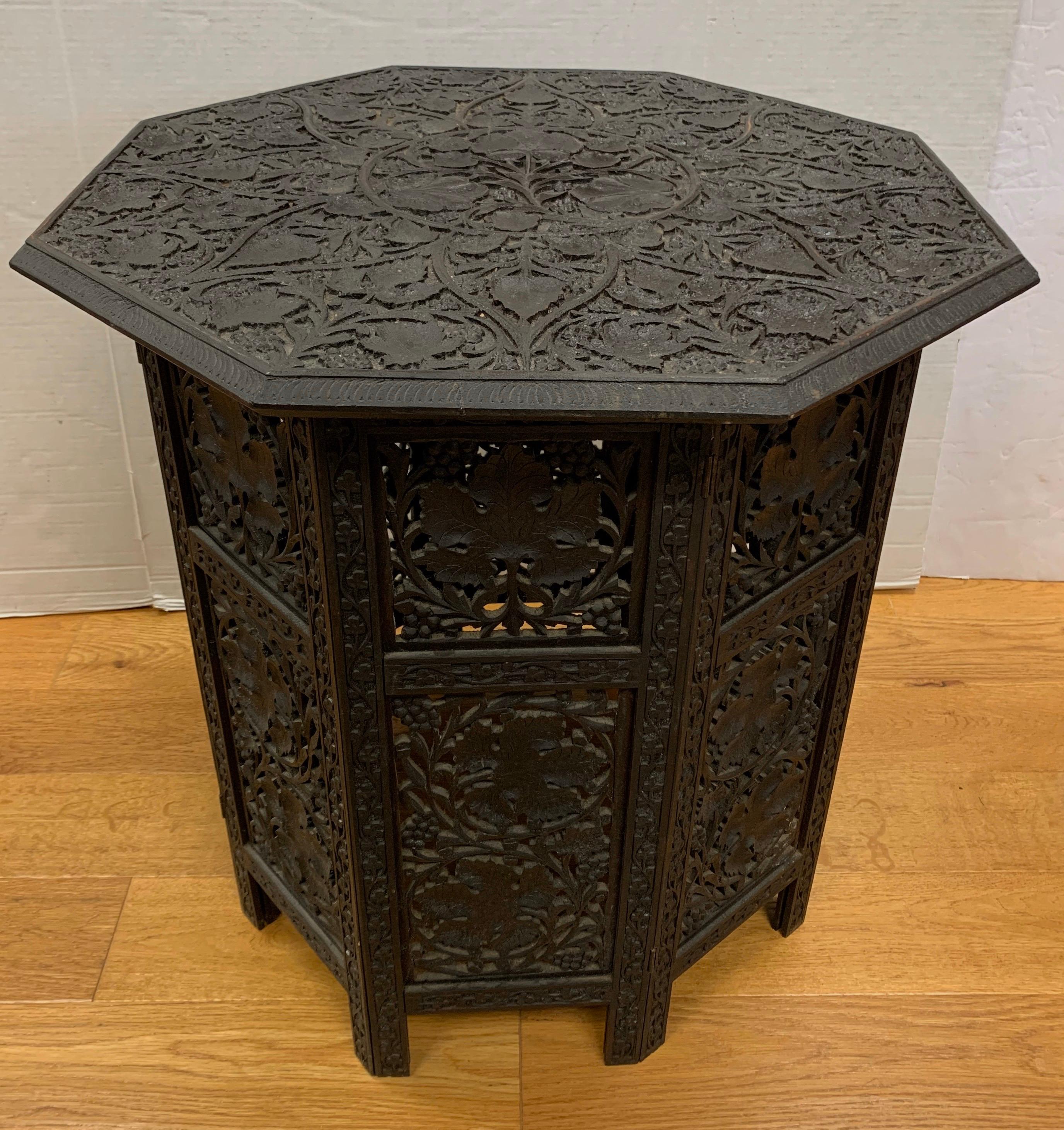 British Colonial Pair of Carved Anglo Indian Octagonal Folding Tables