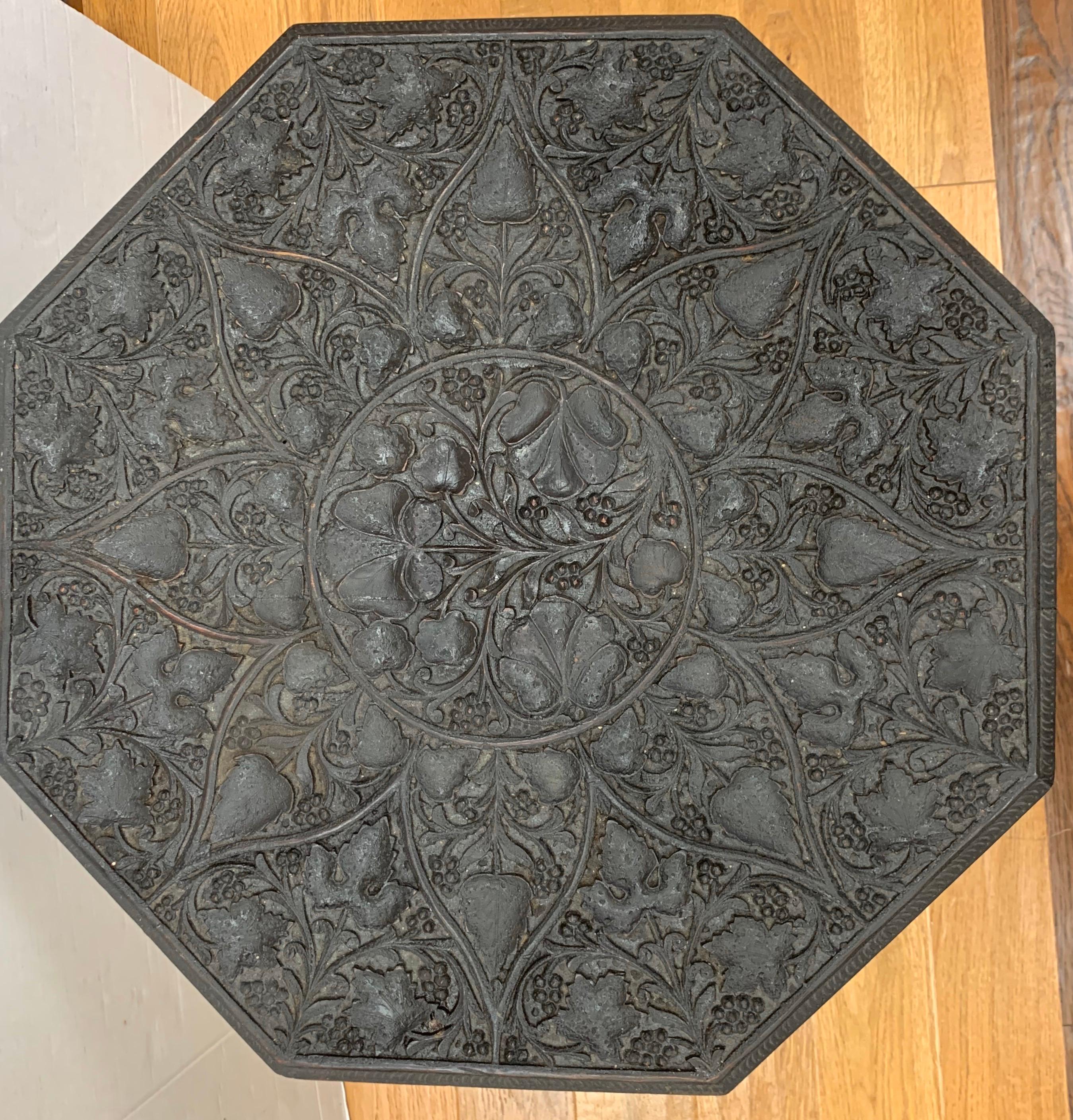 Pair of Carved Anglo Indian Octagonal Folding Tables 2