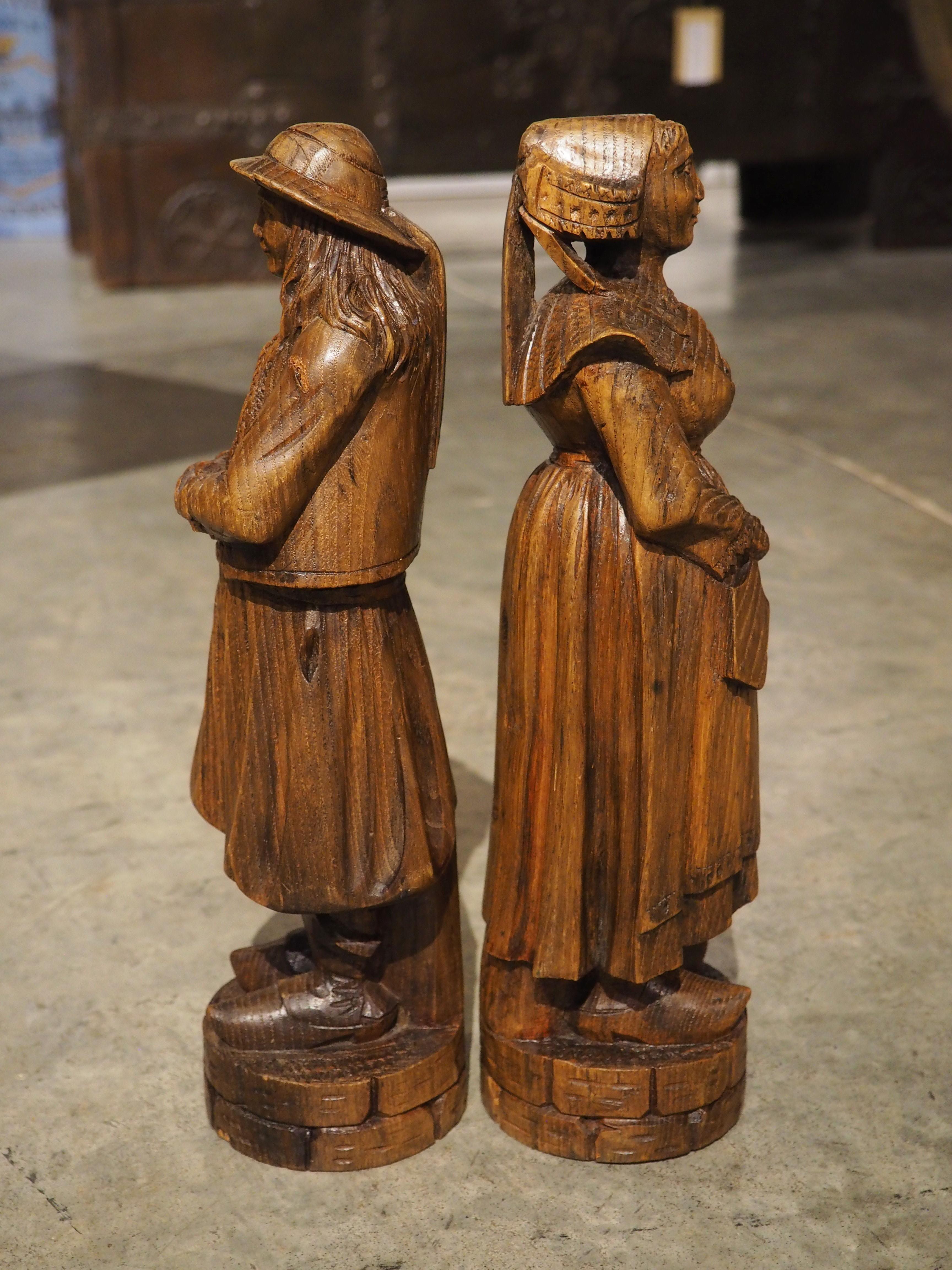 Pair of Carved Antique Breton Figures, Brittany France, Early 1900s 5