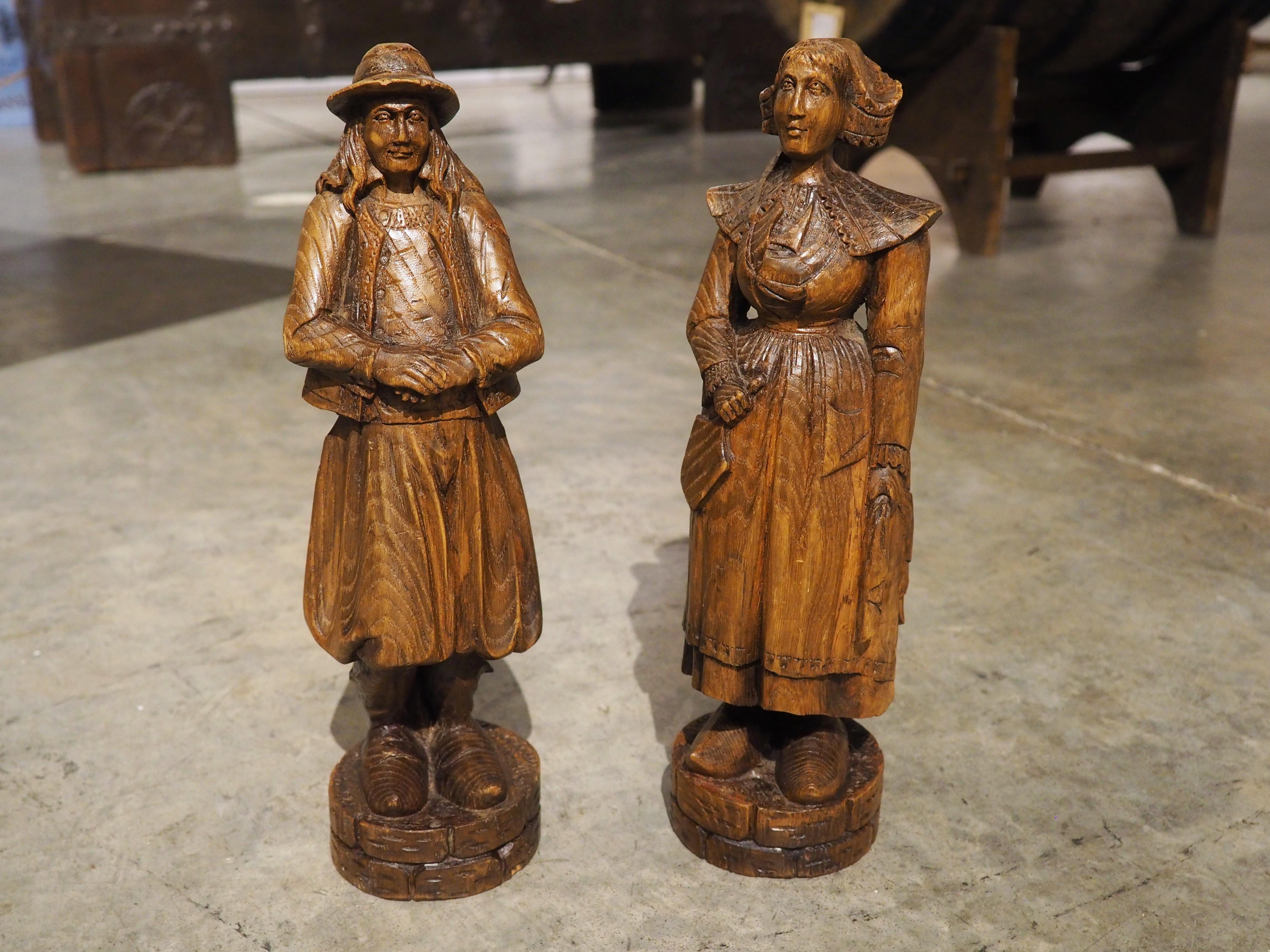 Pair of Carved Antique Breton Figures, Brittany France, Early 1900s 6