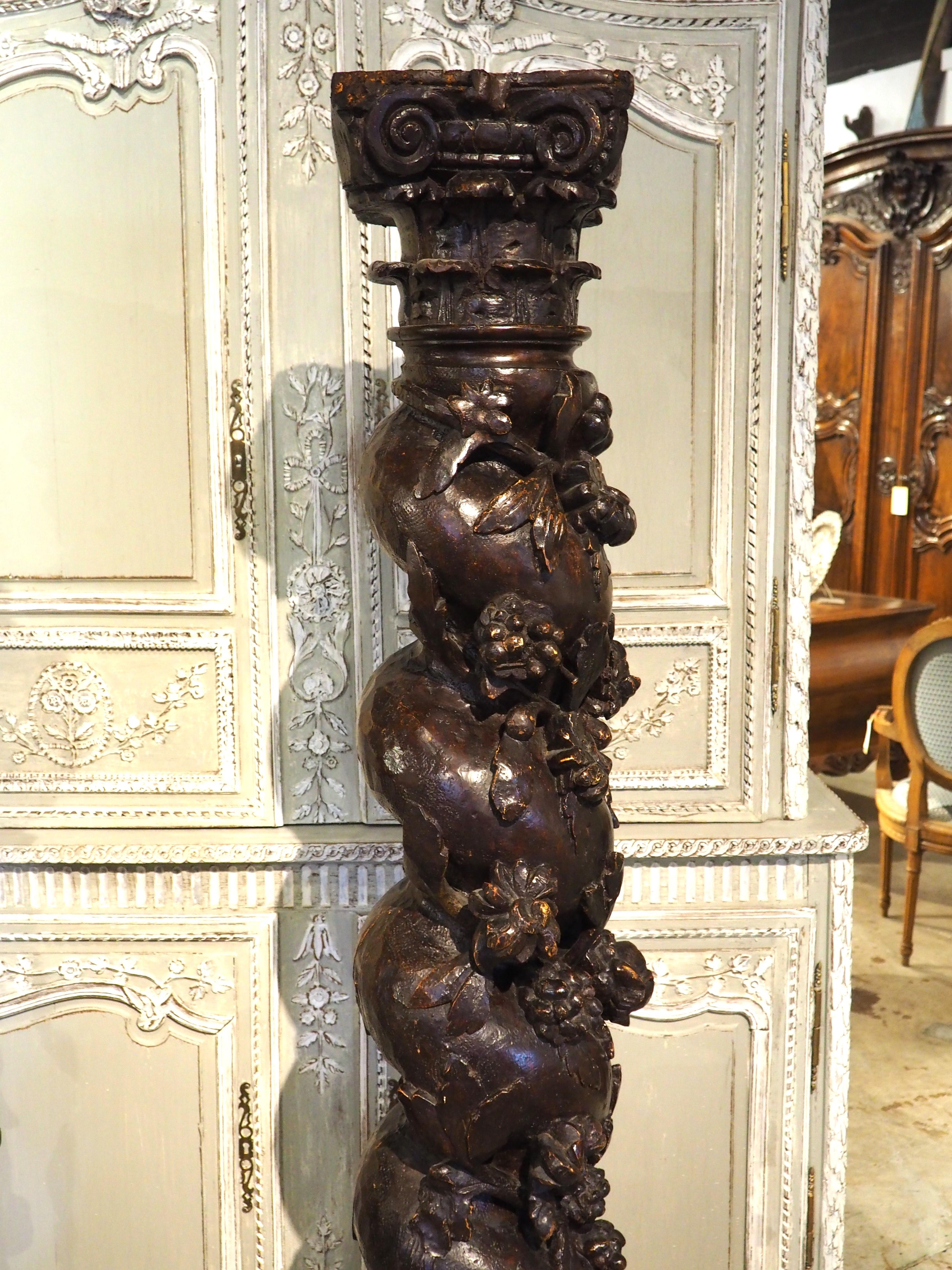 Pair of Carved Antique French Solomonic Columns, 17th Century For Sale 5