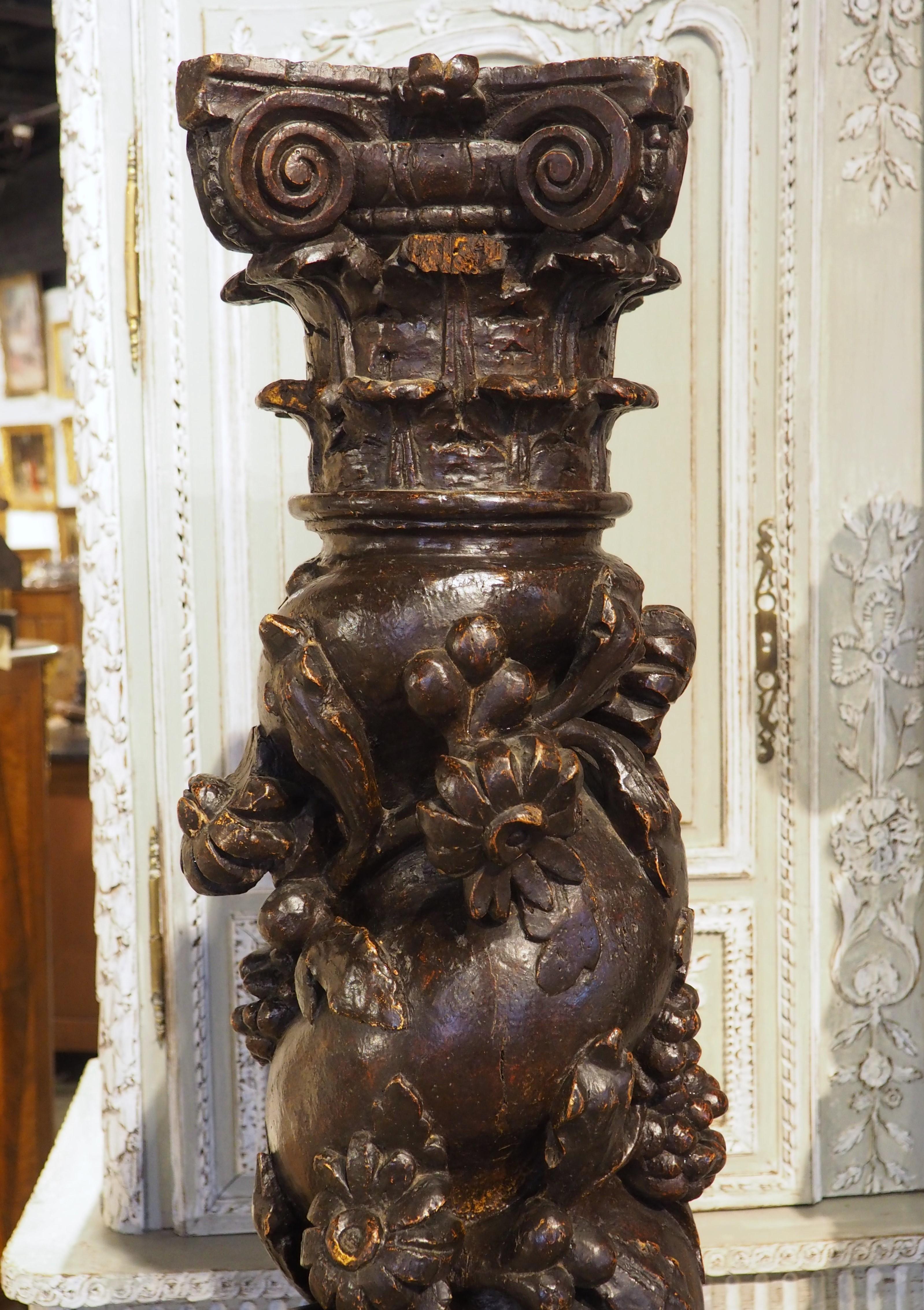 Hand-Carved Pair of Carved Antique French Solomonic Columns, 17th Century For Sale