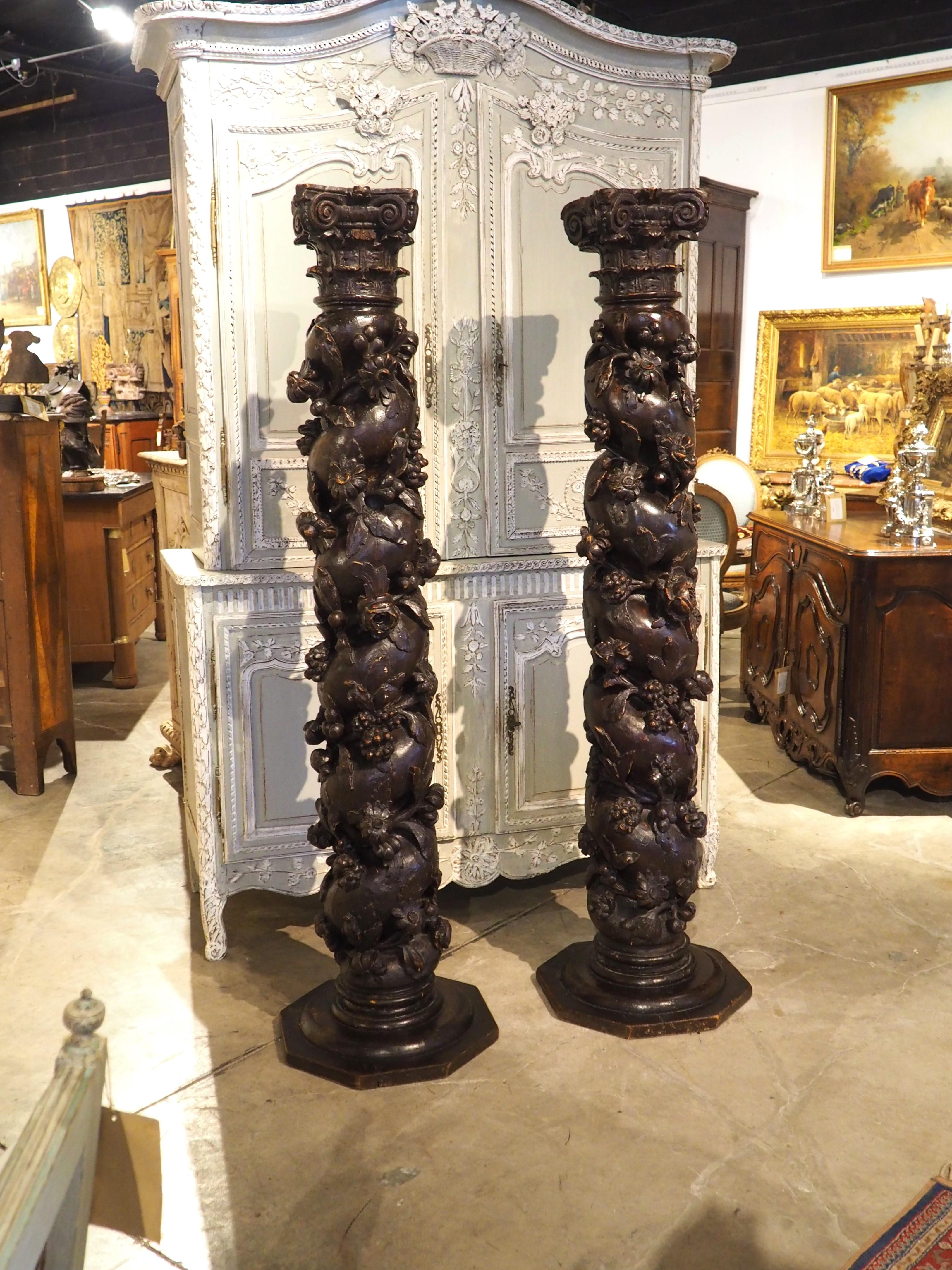 Pair of Carved Antique French Solomonic Columns, 17th Century For Sale 2
